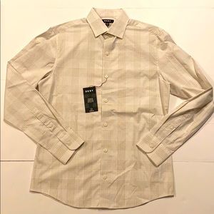 DKNY Small Checkered Collared Button Heather Gray Shirt D6e